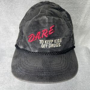 Vtg 90's DARE To Keep Kids Off Drugs Black Corduroy Cotton Snapback Distressed